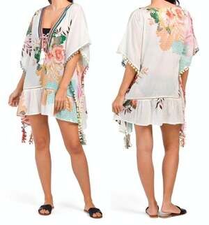 Z&L Made With Love One Size Bohemian Beach Wear Cotton Floral Gauze Swim Cover